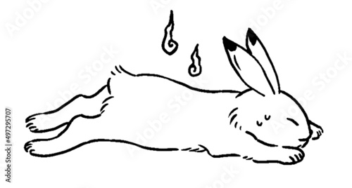 鳥獣戯画　うさぎが疲れて落ち込んでいるイラストレーション