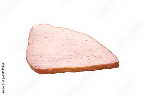 Smoked pork meat slice isolated on white
