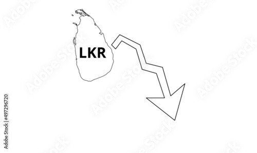 outline map of sri lanka and the sri lanka rupee (LKR) which symbolizes the economic crisis