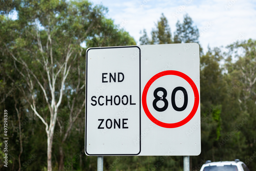 End School zone and 80 speed sign End School zone and 80 speed sign