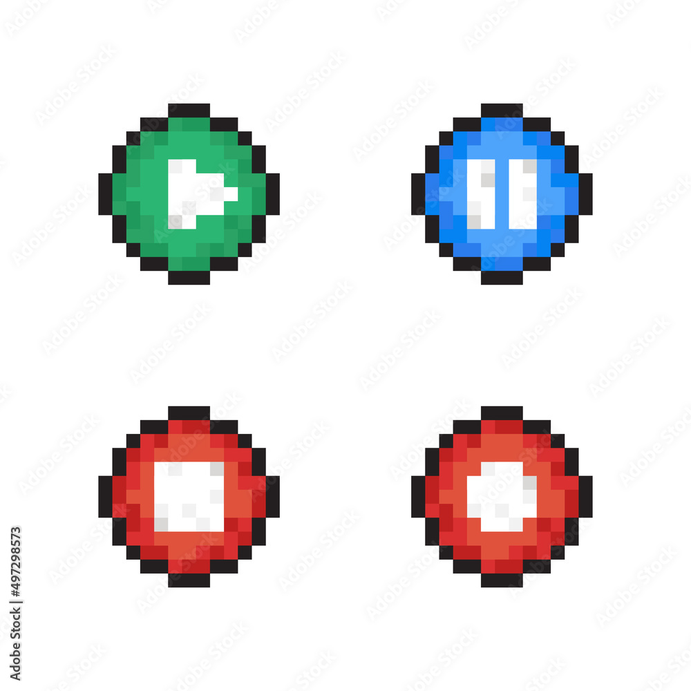 Obraz premium Pixel circle buttons status play, pause, stop and record. 