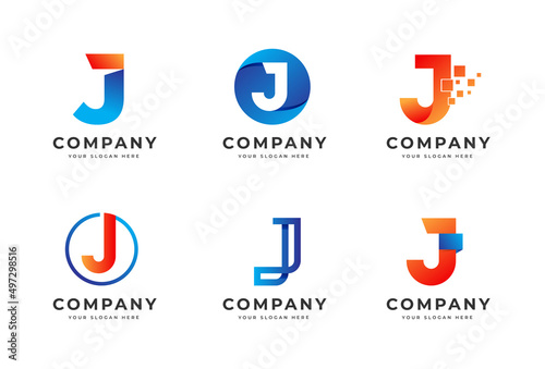 Big bundle set of colorful letter J logo design. Vector design element, with variety J logo gradient style element, business sign, logos, identity, vector illustrations.