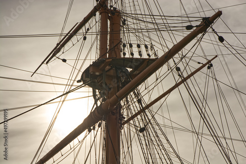 Mast and rigging on sailing ship
