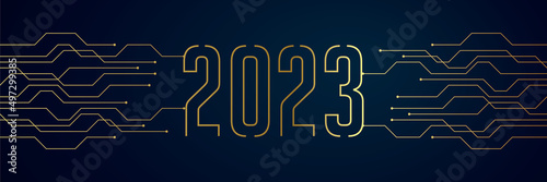 circuit board electronics digital technology banner 2023 blue