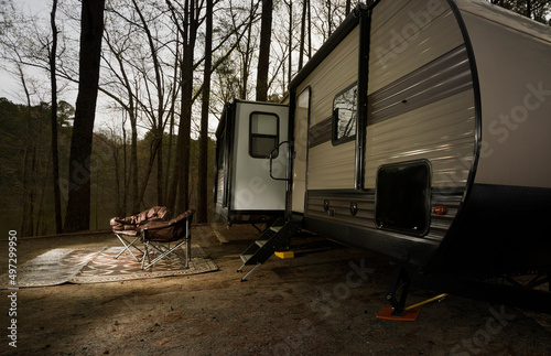 RV at a campsite on an overcast day © Guy Sagi