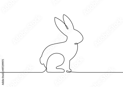 Hare, rabbit contour silhouette, one continuous line drawing. Simple abstract outline. Bunny side view for Easter. Profile of rabbit pet. Vector graphic illustration