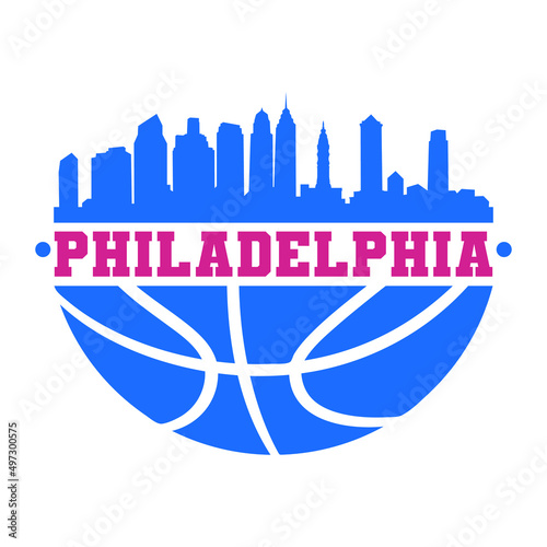 Philadelphia  PA  USA Basketball Skyline City Silhouette Vector. Basket Design Style Icon Symbols. Sport America Ball.