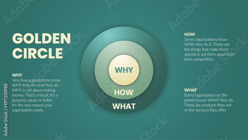 The Golden Circle and brain illustration of Simon Sinek are 3 elements starting with a Why question. Diagram vector presentation informs the origin of human performance or behavior of user target goal