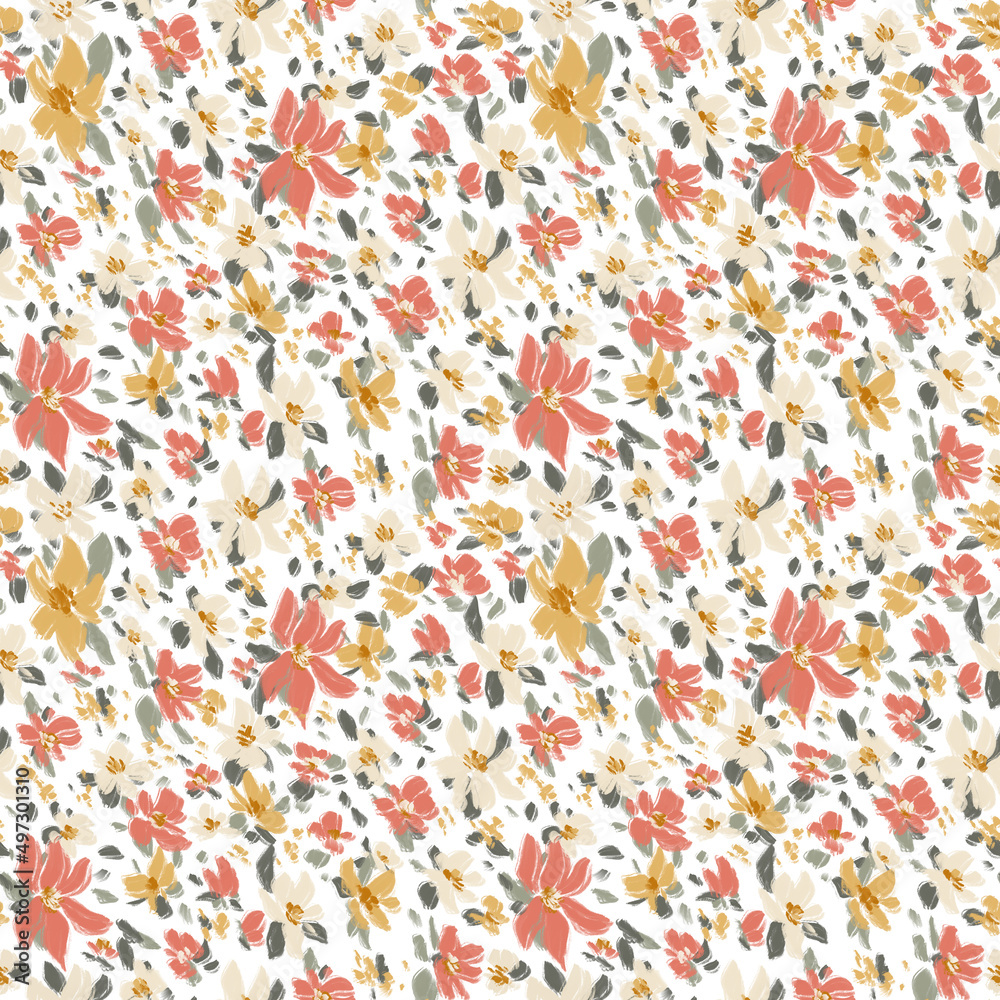 Small bouquets of daisy flower buds in wax pastel sketch technique. Print for fabric, textile, stationery, packaging, paper, wallpaper Small bouquets of daisy flower buds in wax pastel sketch technique. Print for fabric, textile, stationery, packaging, paper, wallpaper