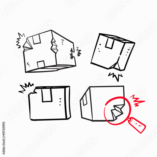 hand drawn doodle broken cardboard icon illustration vector isolated