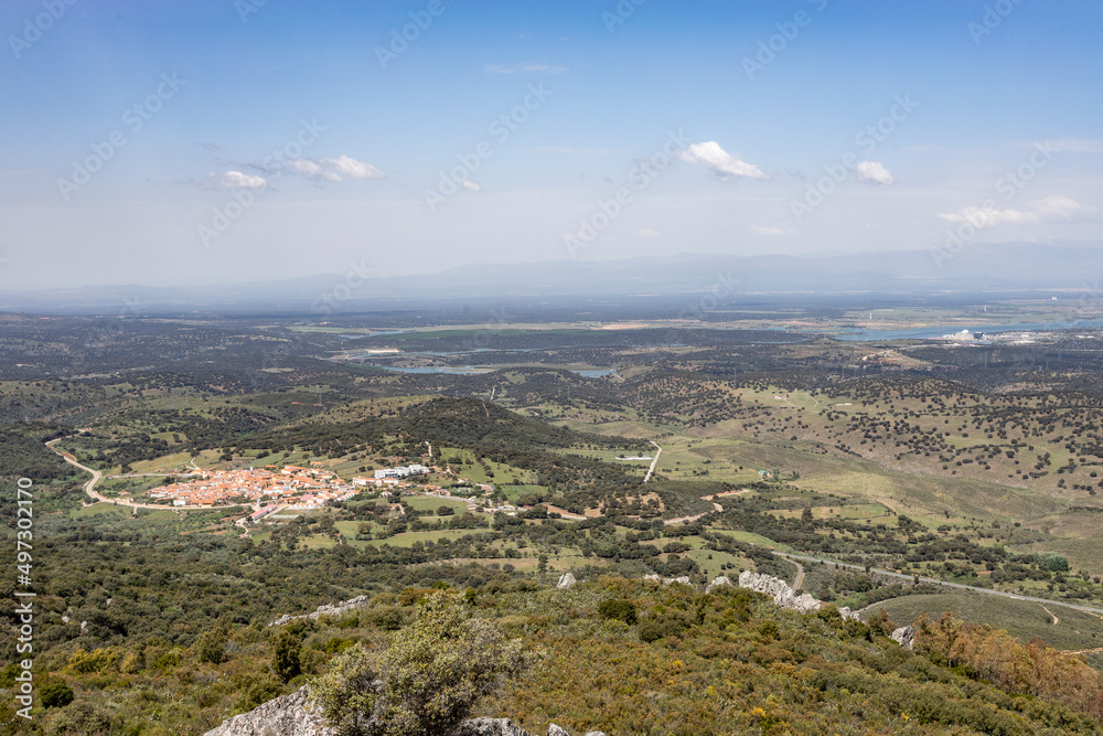Landscape of extremadura grassland with the Tajo river