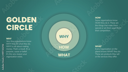 The Golden Circle and brain illustration of Simon Sinek are 3 elements starting with a Why question. Diagram vector presentation informs the origin of human performance or behavior of user target goal