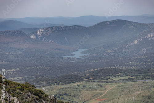 Landscape of extremadura grassland with the Tajo river