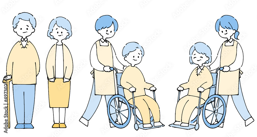 Naklejka premium 人物イラストセット_ラフタッチ_シニア