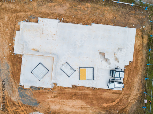 Aerial view of concrete slab for new house build