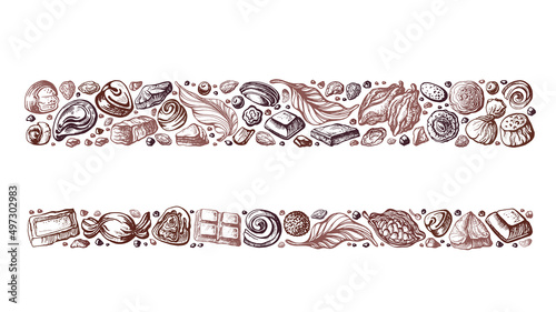 Cocoa, chocolate strip Drawn background Vector art