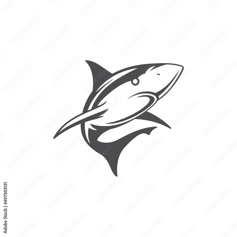 Shark silhouette isolated on white background vector icon in retro style. Can be used for logo or badge. Shark silhouette isolated on white background vector icon in retro style. Can be used for logo or badge.
