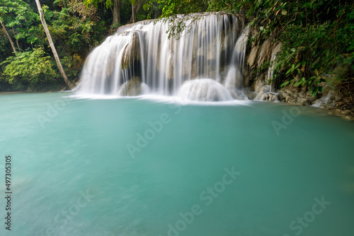 Erawan Waterfall beautiful waterfall deep forest in Thailand