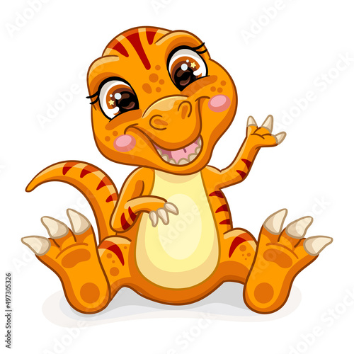 Cute cartoon baby orange tyrannosaurus vector illustration