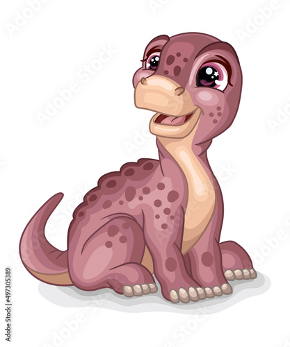 Cute cartoon baby brontosaurus vector isolated illustration