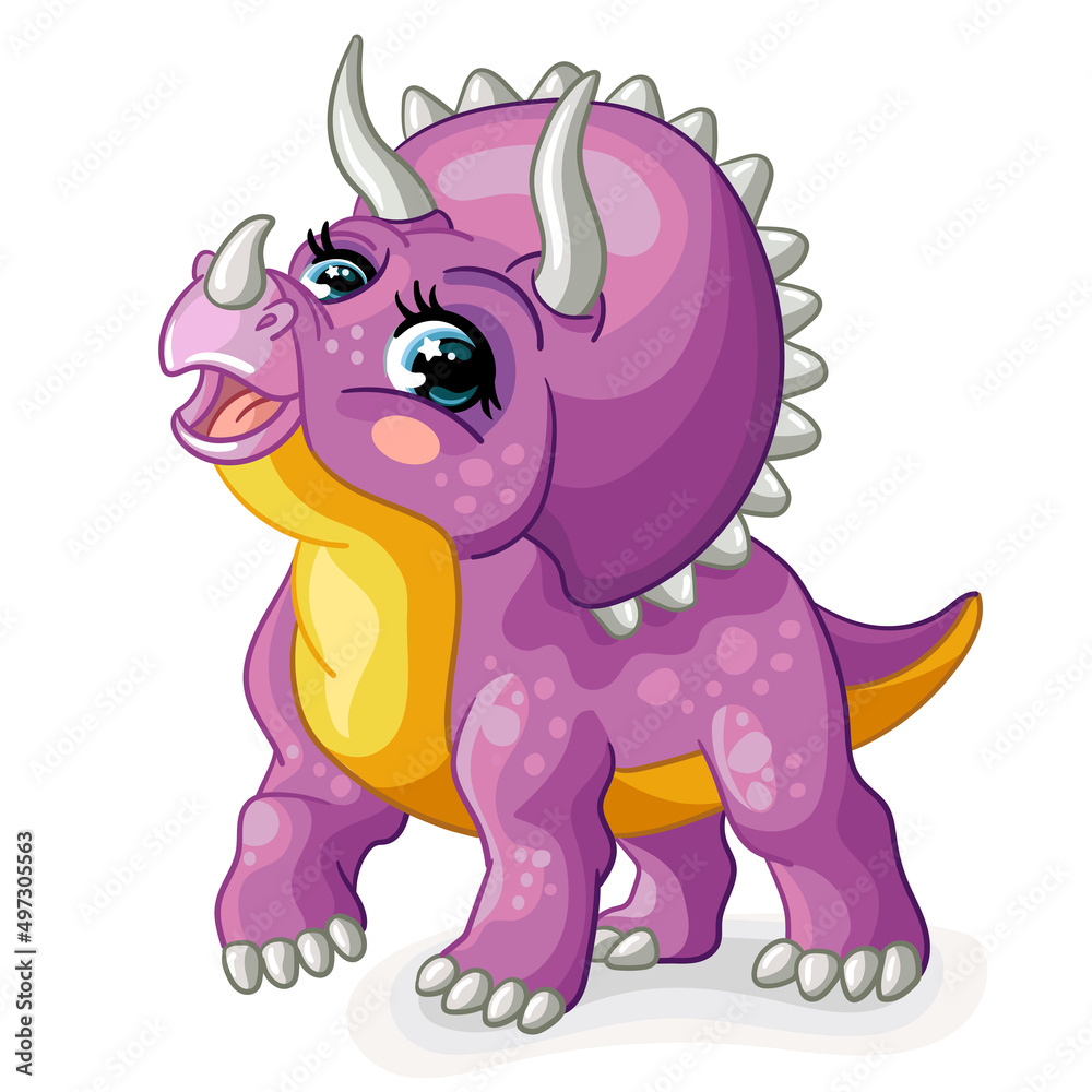 Cute cartoon purple triceratops vector isolated illustration