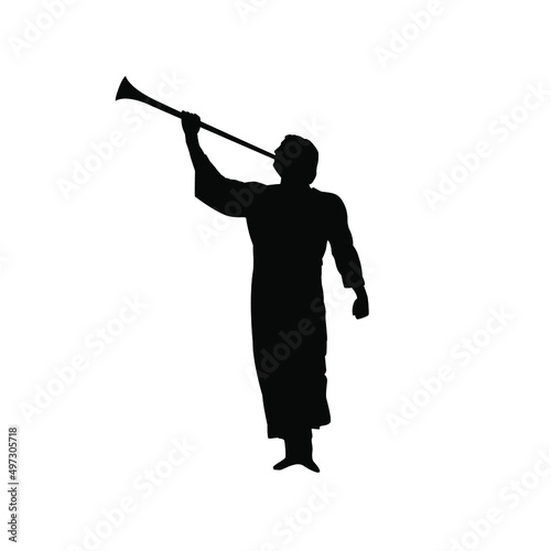 The man blowing trumpet silhouette illustration vector. Angel moroni silhouette vector isolated.Mormon symbol. photo