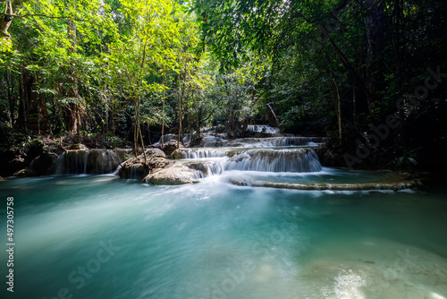 Erawan Waterfall,beautiful waterfall deep forest in Thailand © rbk365