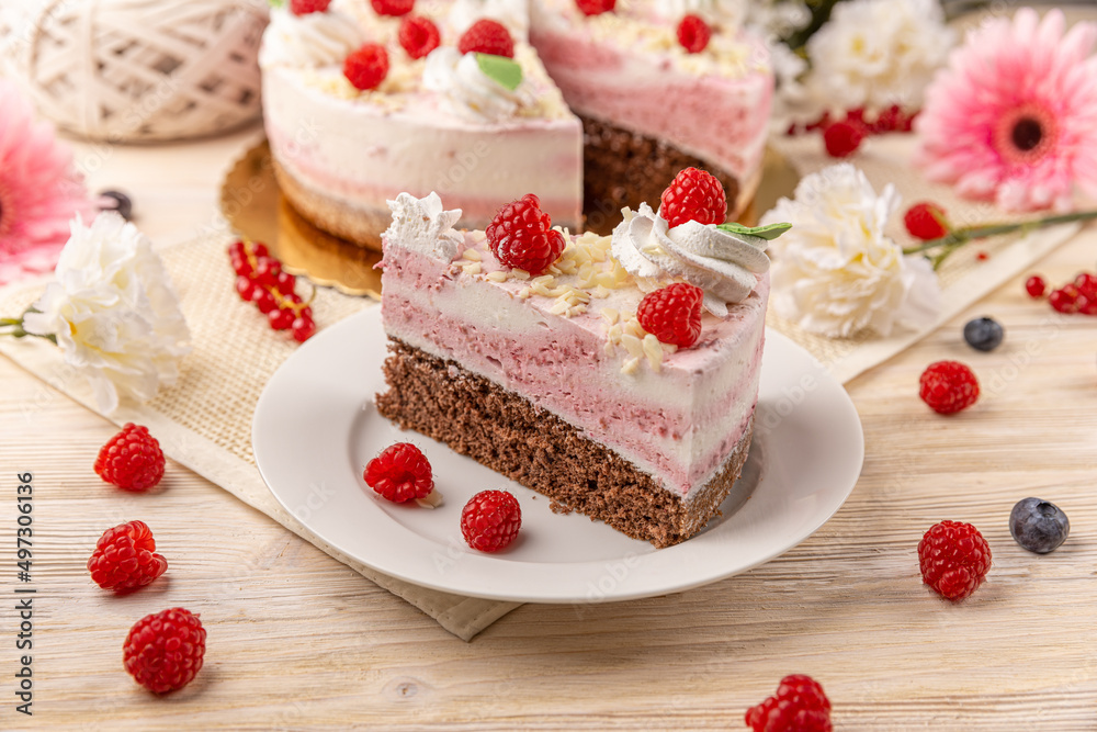 Piece of fruit yogurt cake. Piece of fruit yogurt cake.