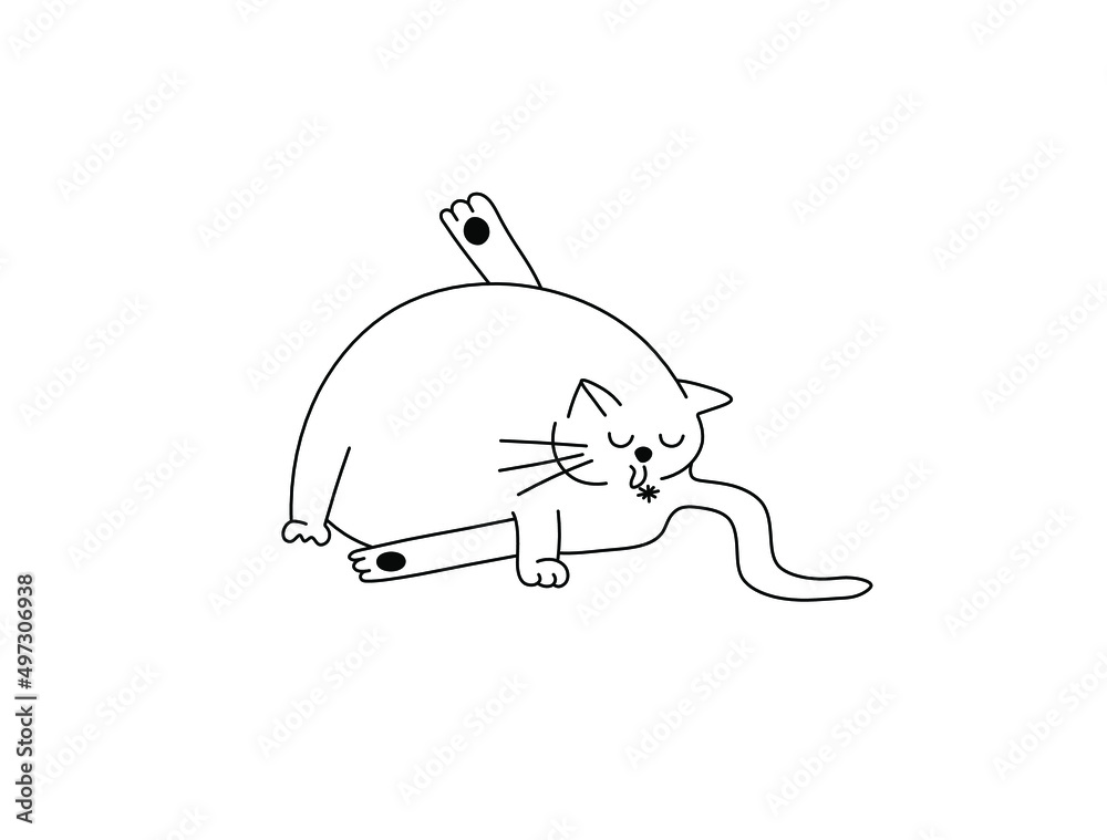 Vector Isolated Cute Cartoon Funny Fat Cat Licking His Ass Colorless 1000 F 497306938 