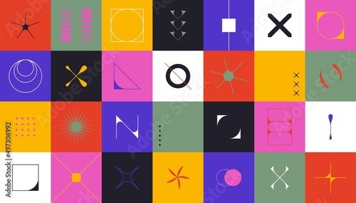 Brutalist abstract shape design. Deconstructed simple geometric bold figures for posters, digital print. Vector art
