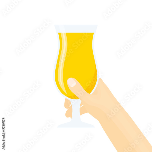 hand holding beverage, coctail, orange juice, nonalcoholic drink, refreshment- vector illustration