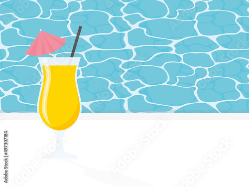 beverage, coctail, orange juice, nonalcoholic drink, refreshment by the swimming pool- vector illustration