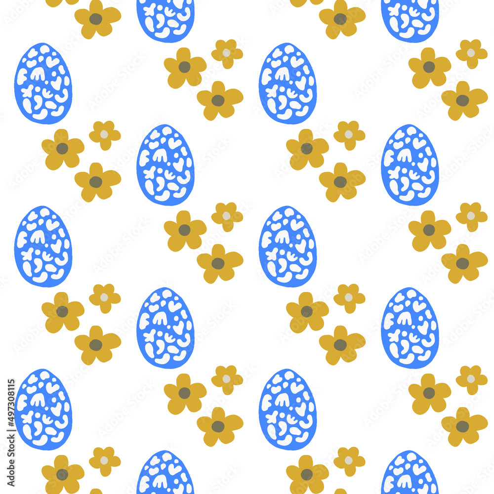 Seamless Vector Easter Pattern Egg And Spring Flowers