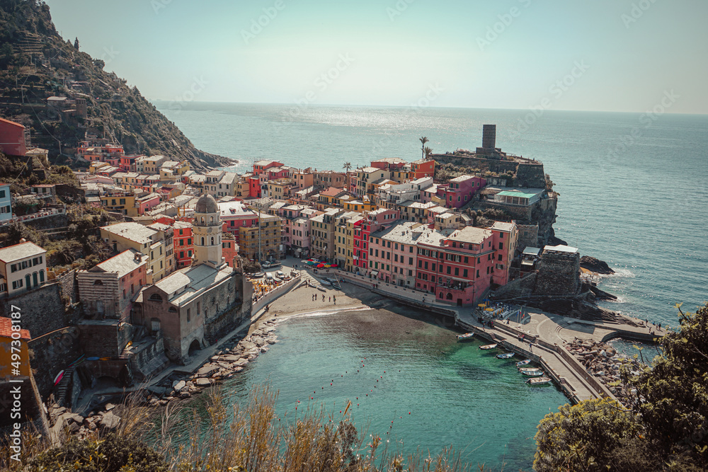 View of Vernazza from above on a sunny day