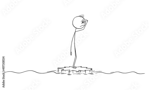 Alone Person Feeling Loneliness , Vector Cartoon Stick Figure Illustration