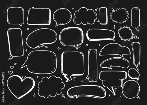 Comic speech bubble hand-drawn on a black background in the style of a doodle Vector illustration bubble chat, message element.