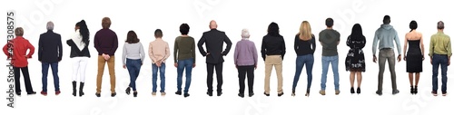 rear view of large group of people on white background