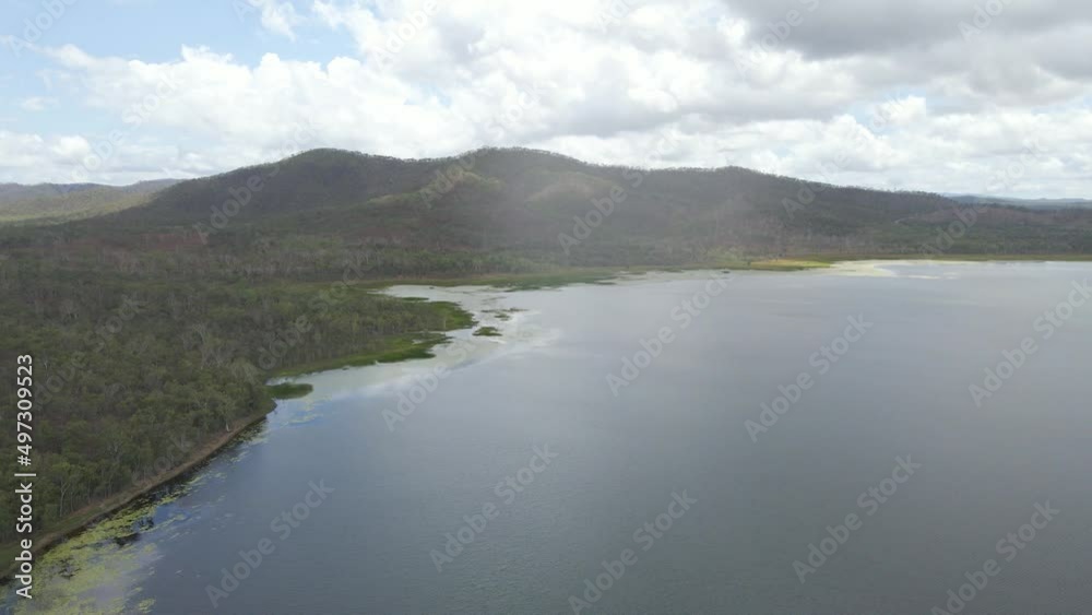 Clouds Above Mountain, Forest And Lake Mitchell Dam, Earth Filled Embankment Dam In Southedge, Queensland, Australia. - aerial Clouds Above Mountain, Forest And Lake Mitchell Dam, Earth Filled Embankment Dam In Southedge, Queensland, Australia. - aerial