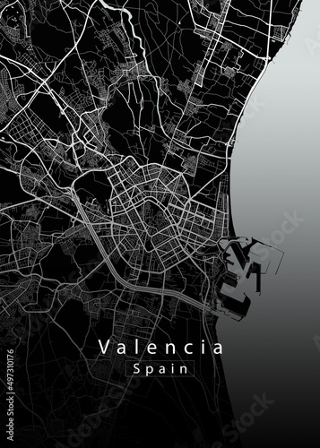 Fotografie, Obraz Valencia Spain City Map