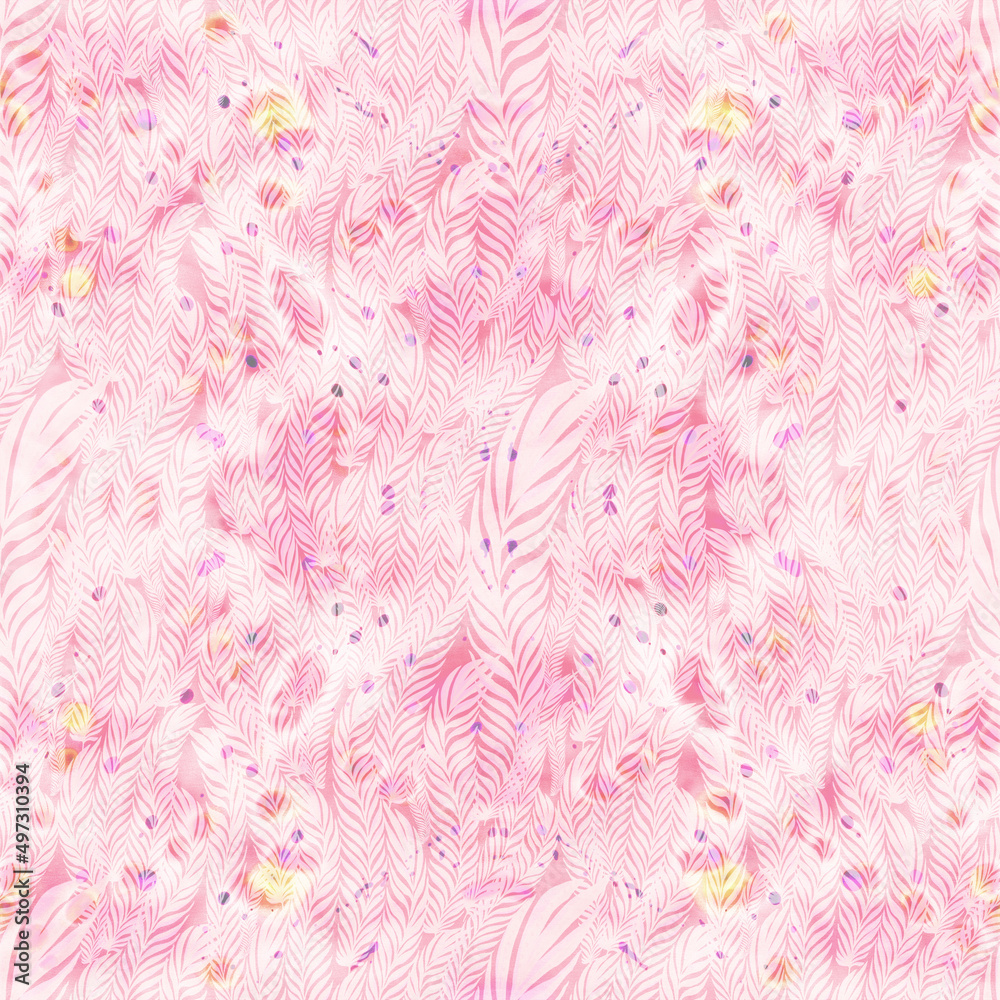 Obraz premium Leaves on a branch, watercolor drawing decorative composition with plants. Seamless pattern. Eco-print. Use printed materials, signs, posters, postcards, packaging.