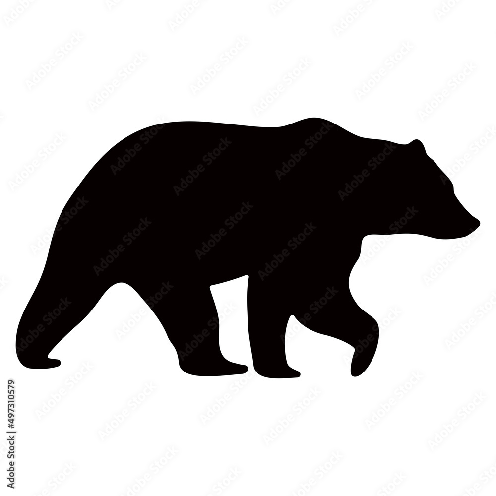 Fototapeta premium Black silhouette of a bear on a white background.