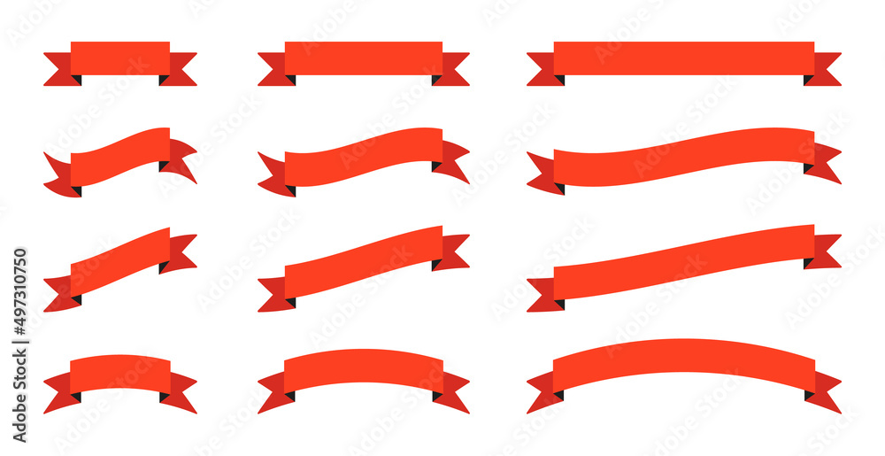 Ribbon Banner Set. Collection of Vector Ribbon Banner Illustrations. Ribbons with Copy Space for Text. Isolated on White Background. 