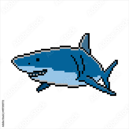 Shark with pixel art design. Vector illustration.