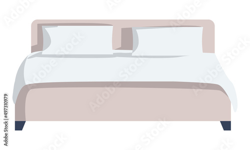 Double bed semi flat color vector object. Full sized item on white. Queen sized mattress for newlyweds. Bedroom furniture simple cartoon style illustration for web graphic design and animation