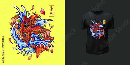 Koi fish with water splash.Japanese koi carp tattoo design.