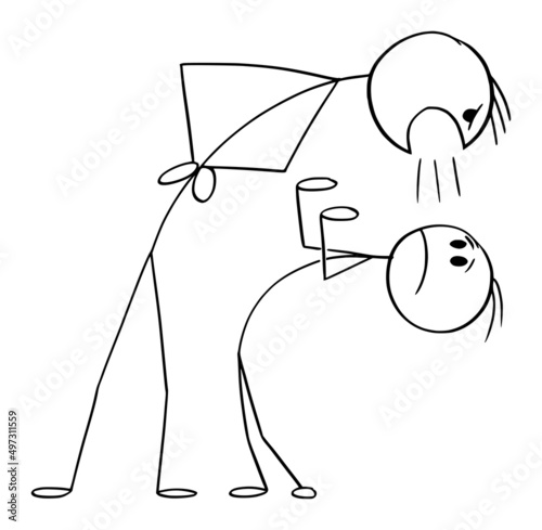 Two Persons Arguing or Fighting , Vector Cartoon Stick Figure Illustration