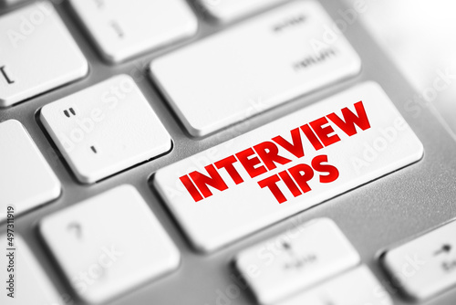 Interview Tips text button on keyboard, concept background