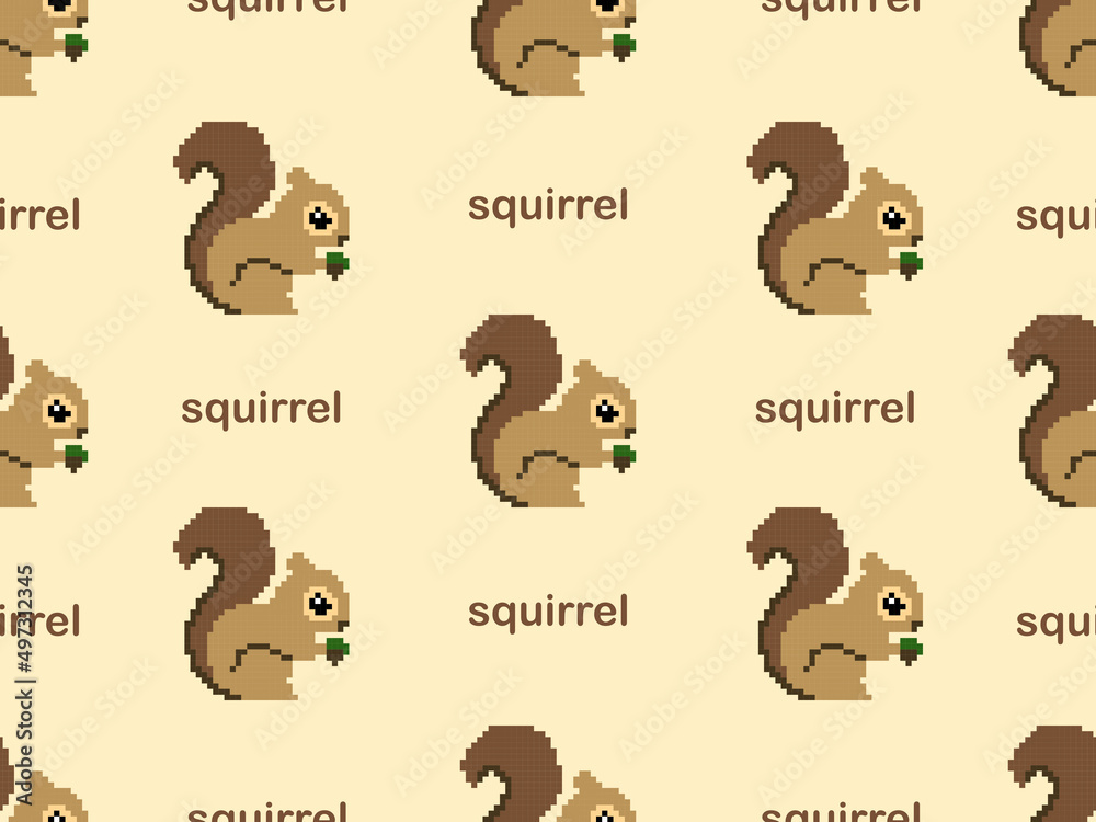 Obraz premium Squirrel cartoon character seamless pattern on brown background.Pixel style