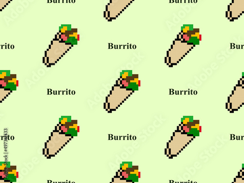Burrito cartoon character seamless pattern on green background.Pixel style