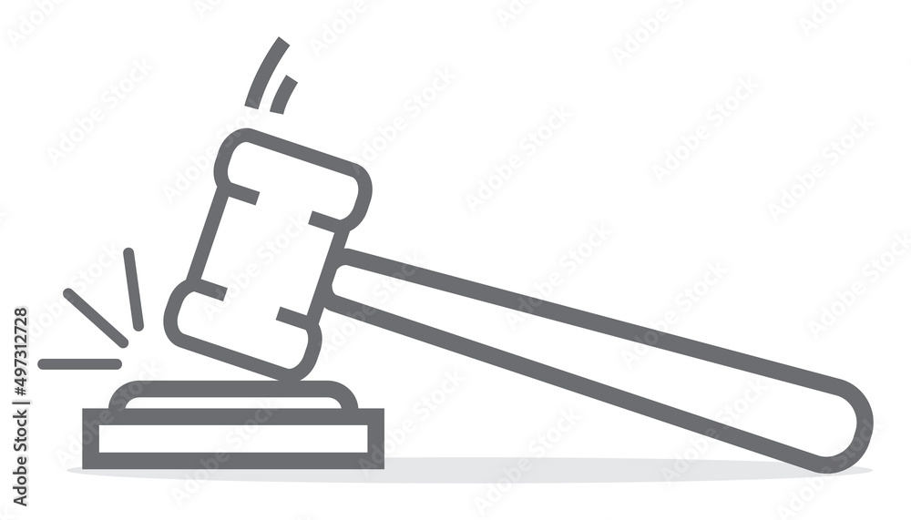 Judge hammer icon. Linear gavel vector isolated on white. Judgement hammer icon in flat style. For auction hammer, judge logo, gavel bid, court sign and law symbol. Thin line judge hammer icon Judge hammer icon. Linear gavel vector isolated on white. Judgement hammer icon in flat style. For auction hammer, judge logo, gavel bid, court sign and law symbol. Thin line judge hammer icon